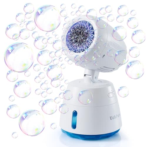 Rechargeble Bubble Machine, 270 Automatic-Rotating, 38000 Big Bubbles/min, 1000ml Large Bubble Tank, 2200mAh Battery, Bubble Maker for Kids Toddlers, Parties, Wedding, Birthday, Outdoor, White