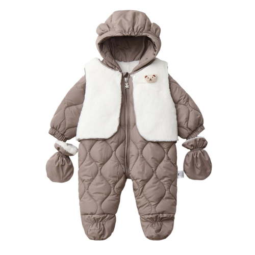 Wdgfv Girls' Breathable Romper Baby Girls Winter Bodysuits 2 Pack Thermal Insulated Soft Romper Outfits Warm Clothes For Toddler 6 Months To Brown 0-6 Months