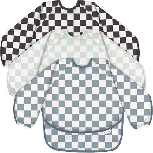 3 Pack Long Sleeve baby Bibs for Eating, Waterproof Smock Bib