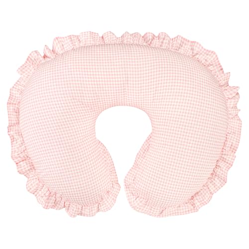 DILIMI Cotton Nursing Pillow Cover, Removable Ruffled Pillowcase for Breastfeeding Pillows, Ultra Soft Comfortable Slipcover for Baby Girl and Boy, Pink Gingham