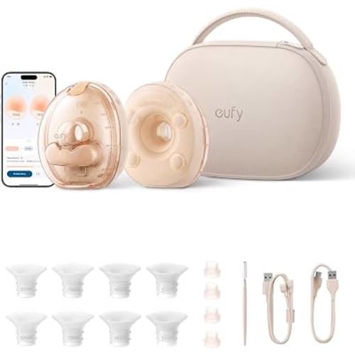 eufy Security Heated Massage Wearable Breast Pump S2 Pro, HeatFlow, Double-Sealed Flange, Nipple Light, DIY Rhythm, Full Milk & Leak Alert, Wireless Charging Case, 7-Day Battery, App Control
