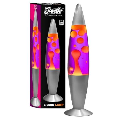 JAMBO 16" Beautiful Lamp- Purple with Yellow/Orange Wax, Relaxing Liquid Light, Night Light Nightlight, Home Decor Living Room Office Bedroom Lamp for Adults Teens Kids Magma Motion