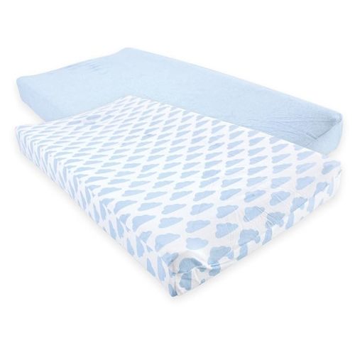 Hudson Baby Unisex Baby Cotton Changing Pad Cover, Heather Light Blue Cloud, One Size