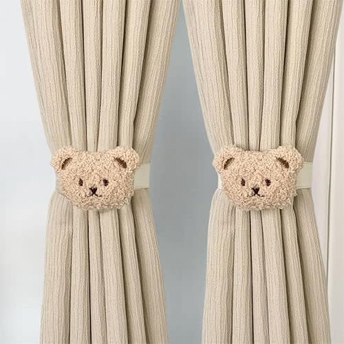2PACK Snap-Fit Cartoon Cloud Curtain Tiebacks Hook Holdbacks Cute Curtain Holdbacks Rope for Baby Kid Girls Living Room Bedroom Nursery Decor Home Office Decorative (Cloud/Teddy Bear) (Teddy Bear)