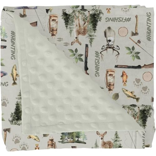 Fishing Hunting Baby Blankets for Girl Boy Bass Fish Deer Paws Green Forest Soft Mink Dotted Backing Double Layer Swaddle Blanket Nature Hunting Animals Bed Throws for Newborn Toddler Crib 30x40