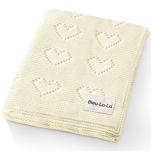 Bleu La La 100% Luxury Cotton Heart Knit Swaddle Blanket for Blanket for Newborn and Infant Boys and Girls - Ivory