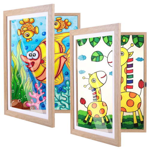 Kids Artwork Frames Set of 2, 200Pcs A4 Capacity, 9.8x12.9inch Art Picture Frame with Mat for Kids Drawings Hanging Display (Wood Grain)