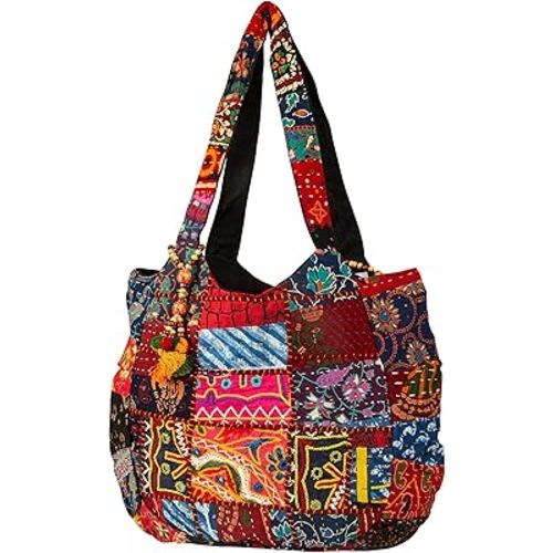 Tribe Azure Fair Trade Hippie Handmade Shoulder Beach Bag Tote Boho Chic Patchwork Embroidered Purse Red Casual Everyday Roomy Laptop School Market