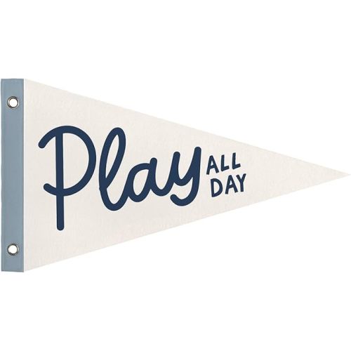 Play All Day Wall Art Decor, Kids Boys Nursery Playroom Room Decor Pennant Banner Flags, Retro Wall Decorations for Nursery Toddler Boys Bedroom, 8x14 Inch