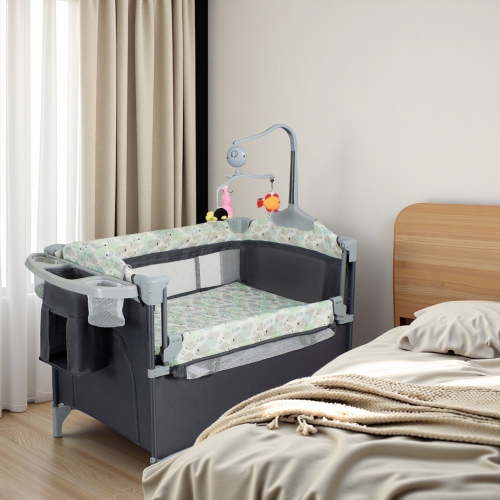 Play Yard for Baby Playpen Bassinet with Changing Table Lockable Wheels Music Box Foldable Bedside Sleeper