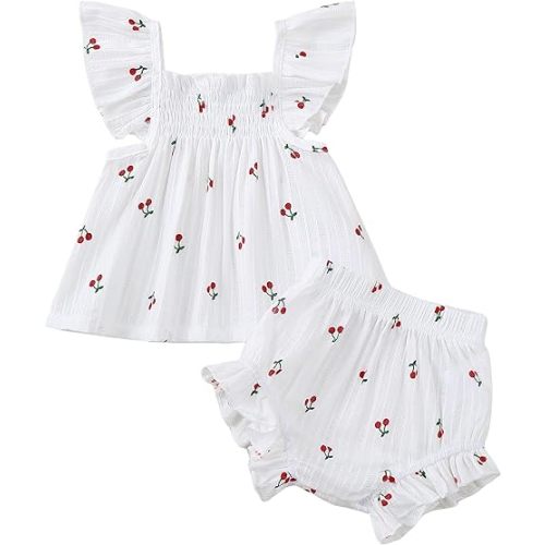 Jecson Newborn Baby Girl Summer Clothes Infant Girl Outfits Sleeveless Ruffle Top and Bloomers Shorts Set 0 3 6 12 Month