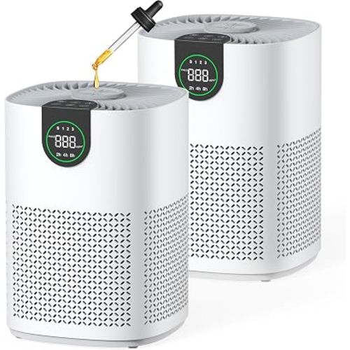VEWIOR Paquete de 2 purificadores de aire para el hogar, purificadores de aire para dormitorio, habitación grande de hasta 1200 pies cuadrados con filtro lavable HEPA H13, aromaterapia, pantalla PM2.5