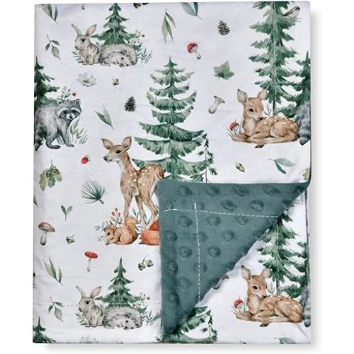 Baby Blanket Super Soft Minky Blanket Blue Rainbow Blanket with Dotted Backing for Newborns Nursery Stroller Receiving Toddlers Crib Bedding for Boy or Girl(30 x 40 Inch) (Woodland Animal)