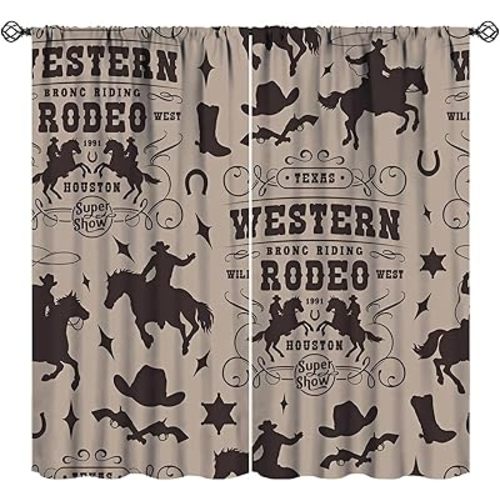 Vintage Western Cowboy Curtains, Retro Wild West Cowboys Rodeo Farmhouse Window Drapes for Bedroom Living Room Home Decor, 42" W X 45" L(No Blackout)