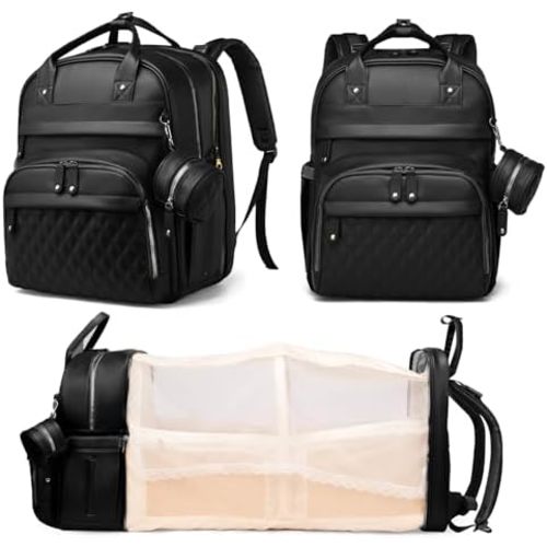 Astro alan Diaper Bag with Changing Station, Waterproof 3 in 1 Diaper Backpack with Foldable Changing Pad, Large Travel Backpack for Mom & Dad, Shower Gift for Baby Girl & Boy, Black