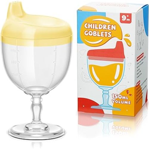 Irenare 1 Pcs Wine Sippy Cup Baby No Spill 5oz Goblet Style Yellow