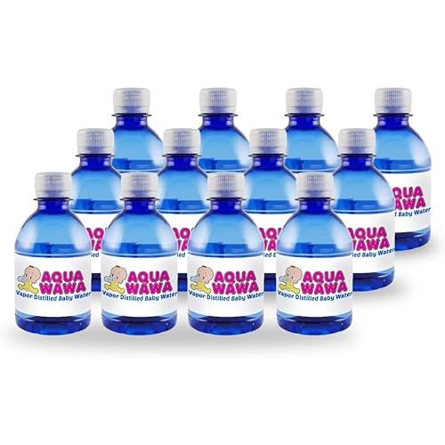 AQUAWAWA Nursery Water for Babies 12 Pack 8 oz Bottles Purified Vapor Distilled | Single Serve | Lightweight for Diaper Bag | BPA, Fluoride, Chemical and Mineral Free | Dr Recommended, Clean, Fresh