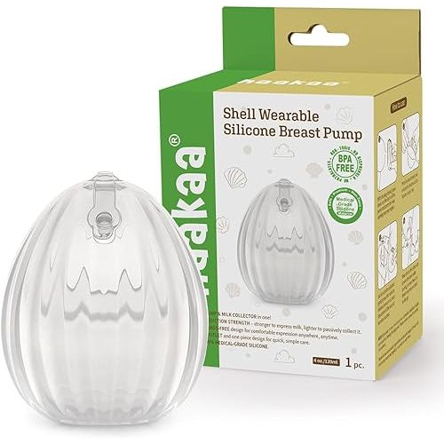HAAKAA Shell Wearable Hands-Free Manual Breast Pump/Milk Collector – Medical-Grade Silicone – Compact, Portable & Discreet – Leak-Proof Valve 4 oz 1PK