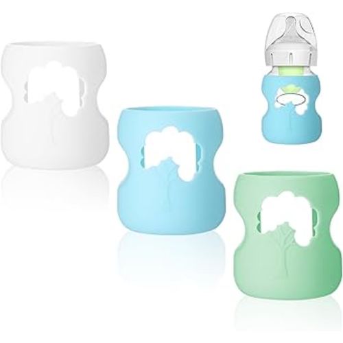 3 Pack Silicone Sleeves for Dr. Brown Glass Baby Bottles, Drop Safe Silicone Sleeve for Dr. Brown Wide Neck Glass Bottles 5 oz(White,Green,Blue)