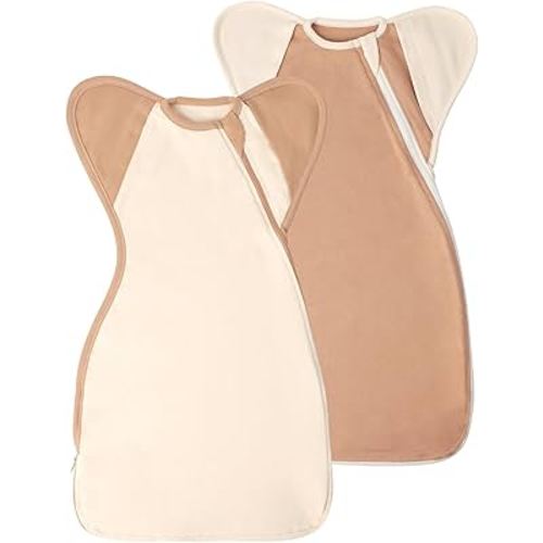 Newborn Baby Swaddle Blanket Sleep Sack 0-3 Months, Arms Up Swaddles 2 Packs Cotton, Hands Up 3-Way Transitions to Arms-Free Wearable Sleeping Sack Bag for Boys Girls Snug Fit Calms Startle Reflex