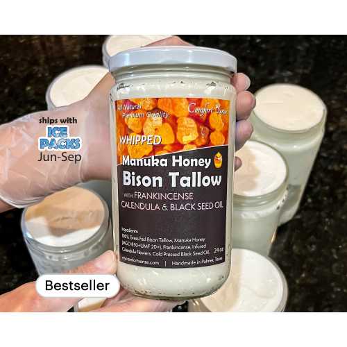 FRANKINCENSE, CALENDULA with BLACKSEED Manuka Honey & Bison Whipped Tallow Cream with 850+Mgo Manuka Honey, Whole Body and Face moisturizer