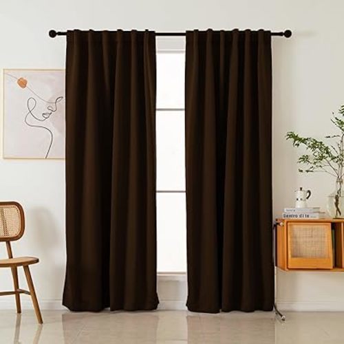 Pickluc Blackout Curtains 84 Inches Long 2 Panels, Black Out Drapes for Bedroom or Living Room, Back Tab and Rod Pocket Top, Set of Two, Choclate Brown, 52" Wide and 84" Length.
