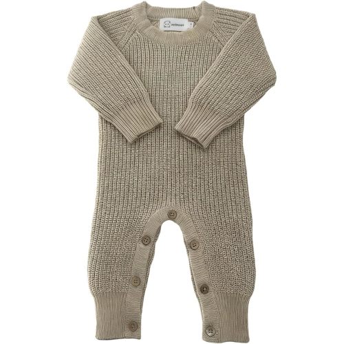 Cozy Baby 100% Cotton Knitted Romper, White Long Sleeve Jumpsuit, Winter Outfit for Newborn, Button Closure