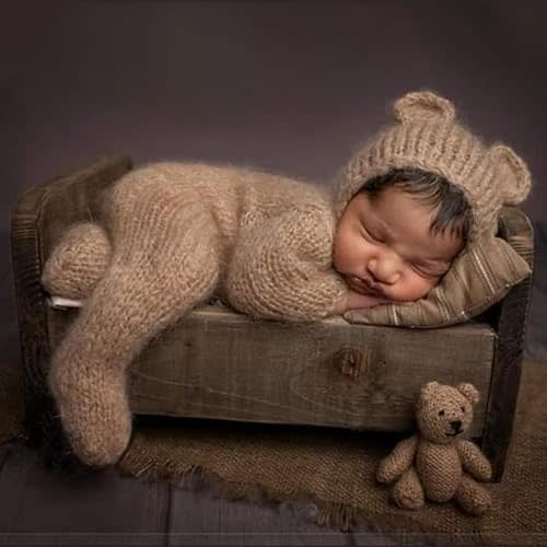 Newborn Boy Photography Props - 2-Piece Baby Boy Photography Oufit, Dungarees with Flat Cap for PhotoShoot