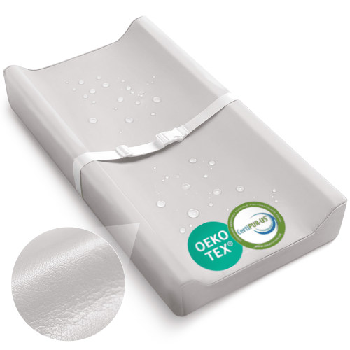 Waterproof Diaper Changing Pad by Sleepah – Vegan Leather – Wipeable Foam Changing Pad for Dresser or Table with Removable, Machine-Washable Cover – Standard Size Diaper Changing Pad – Grey