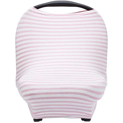 Parker Baby 4 in 1 Car Seat Cover for Girls - Stretchy Carseat Canopy, Nursing Cover, Grocery Cart Cover, Infinity Scarf - Pink/White Stripes