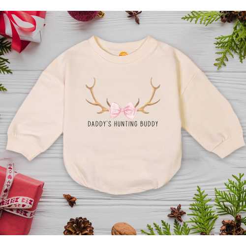 Daddy's Hunting Buddy  Romper, Girl, Bow, Deer Baby Outfit, Hunting Newborn, Future Hunting Buddy, Outdoor Baby Clothes