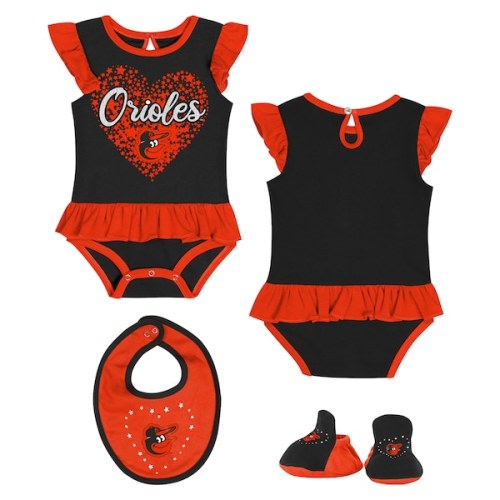 Baltimore Orioles Newborn Fan Cheer Bodysuit, Bib & Bootie Set - Black