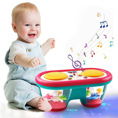 Style-Carry Baby Toys for 6-12 Months, Toddler Musical Instruments Toys, Rotating Light Up Learning Toys, Drum Toy for 1 Year Old Boys Girls