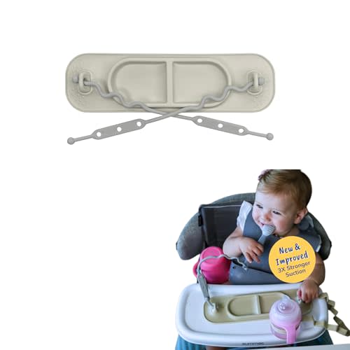 BUSY BABY Silicone Mini Mat - NEW and Improved Suction Cups, 2 Straps to Secure Baby Essentials, Self Feeding, Baby Led Weaning, Travel Wet Bag Included (Tan Mini)