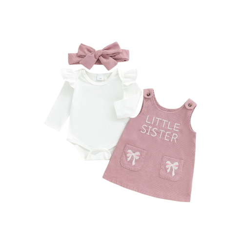 BemeyourBBs Infant Baby Girl Little Sister Outfits Newborn Girl Clothes Ruffle Long Sleeve Romper Pockets Overall Dress Headband Set