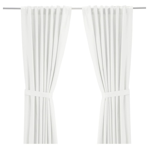 RITVA Curtains with tie-backs, 1 pair - white/with heading tape 57x98 "