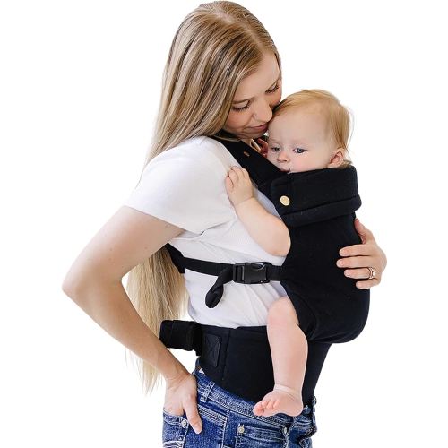 Ava & Oliver Essential Baby Carrier – Ergonomic, Hip-Healthy Soft Structured Carrier for Infants & Toddlers (7–35lbs) - Front and Back Carry, Breathable Fabric, Stylish & Lightweight (Black)
