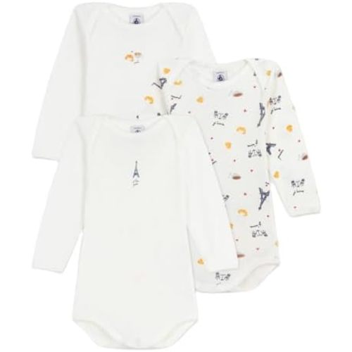 Petit Bateau Pack of babies' long-sleeved Paris-print cotton boys bodysuits SIZES 3-36 MONTHS