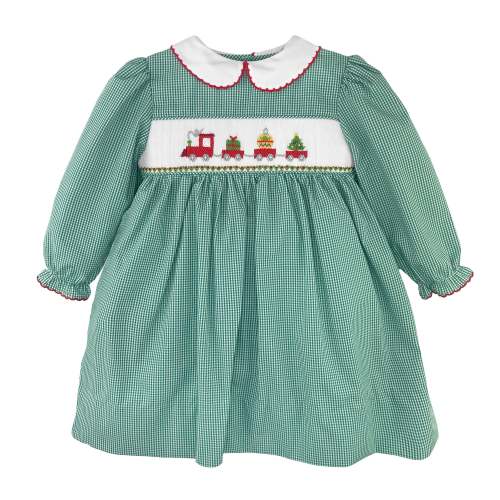 Christmas Train Dress with Hand Picture Smocking