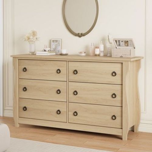 Garvee 6 Dresser for Bedroom, 47.2" Wide Drawer Dresser with Storage Freestanding, Wooden Closet Storage Chest for Living Room, Natural Oak