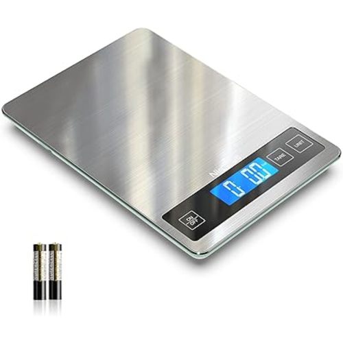 Nicewell Food Scale, 22lb Digital Kitchen Scale Weight Grams and oz for Cooking Baking, 1g/0.1oz Precise Graduation, Stainless Steel and Tempered Glass (Ash Silver)