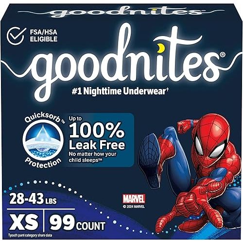 Goodnites Nighttime Bedwetting Underwear, Boys' XS (28-43 lb.), 99 Ct (3 Packs of 33), Packaging May Vary