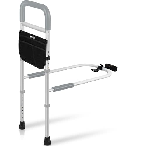 Panta Bed Rails for Elderly Adults Safety,Grey | ASTM F3186-17, foam-padded handle, support legs, fixing strap, storage bag, fits twin/full/queen/king