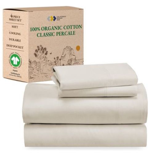 Full Sheets Set, Gots Certified 100% Organic Cotton Percale, White Bed Sheets By California Design Den