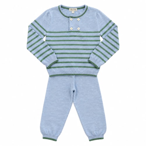 Lucerne Sweater + Jogger Set in Heathered Sky with Green Stripe