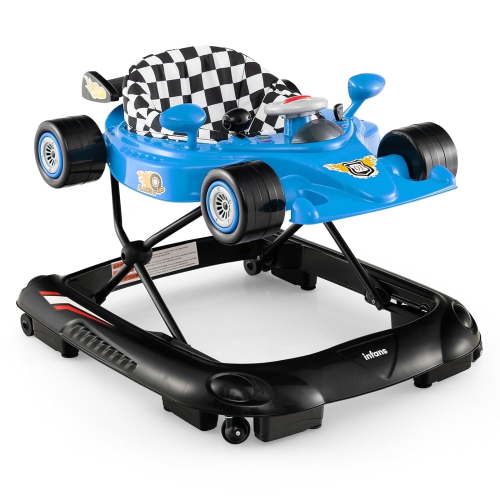 Foldable Baby Walker, Adjustable Height, Lights, Music, Washable Seat - Blue