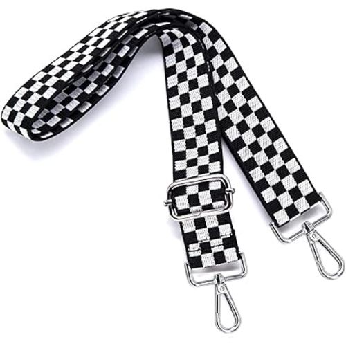 S&loyoe Silver bucklePurse Straps Replacement Crossbody Bag Strap Adjustable Wide Guitar Straps for Handbags 1.5inch (Checkered White Black Silver)