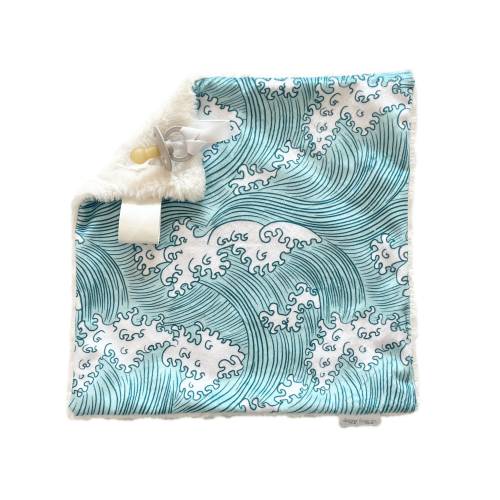 Coastal Ocean Waves Pacifier Blanket, Surf Minky Lovey, Beach Theme Binky Holder, Soother  Clip