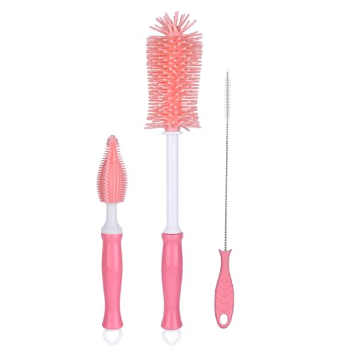Silicone Bottle Cleaning Brush,Baby Travel Essential Bottle Brush Set, 3 in 1 Silicone Brush, Nipple Brush, Straw Brush
