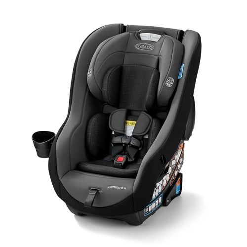 Graco Contender Slim Convertible Car Seat, West Point, Lightweight Travel Car Seat with Compact, Space-Saving Design, Rear-Facing 5–40 lbs, Forward-Facing 26.5–65 lbs, Easy to Transfer, FAA Approved